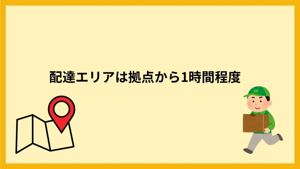 配達エリアは拠点から1時間程度