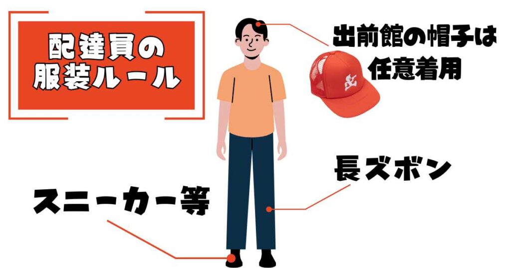 出前館配達員の服装ルール【帽子なしでもOK】