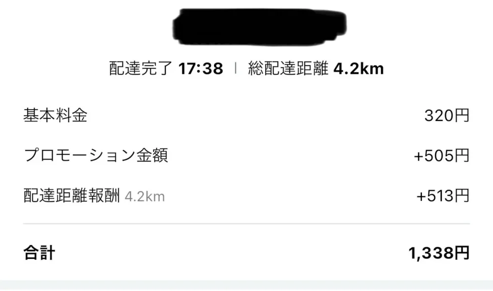 配達報酬が1300円越えの画像